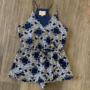 MOON RIVER Women's Ruffle Detail Printed Romper, NWOT